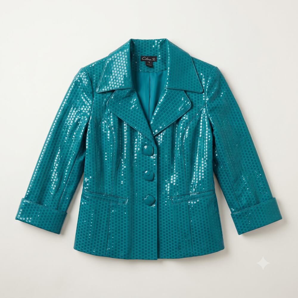 Clara S. Womens S Retro Y2K Office Blazer Textured Button-Front Faux Pockets